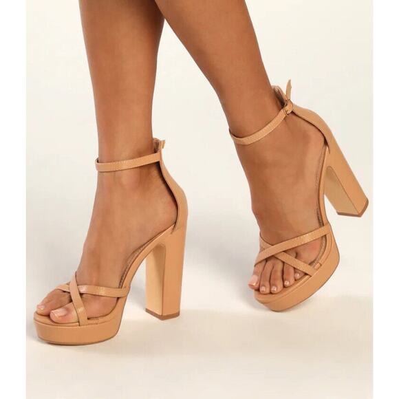 Lulus Dale Nude Platform Heels Ankle Strap Womens 11 - Picture 1 of 11